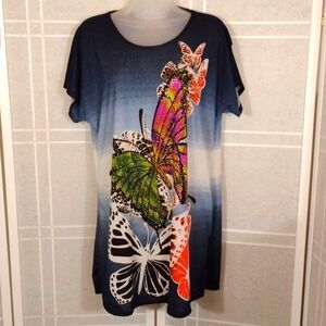 Knit poly pullover butterfly dress with bling